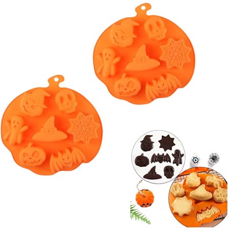 2-delt sæt - Halloween forme - Bageform til småkager - Græskarforme - 7 mønstre - Orange - 26*26 cm
