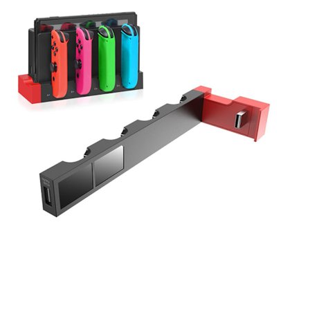 (Svart och röd) Laddningsdockningsstation för Joycon Nintendo Switch & OLED - Laddar upp till 4 kontroller, kompatibel med Switch och Switch OLED-