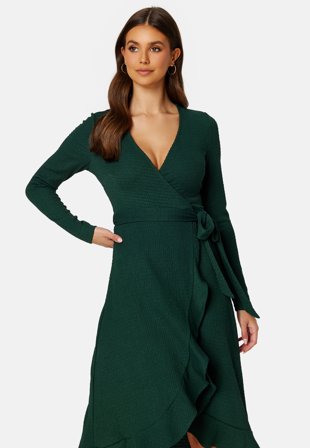 Happy Holly Lianna Structure Frill Dress Dark green Klær