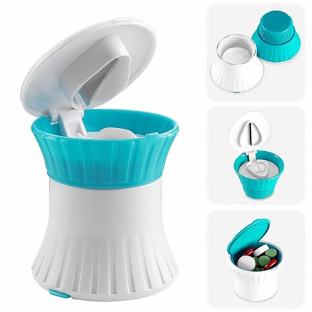 Pilleæsker 3 i 1 Pilleklipper Pilleæske med Kværn Multifunktionel Bærbar Organizer Aftagelig Tablet Splitter