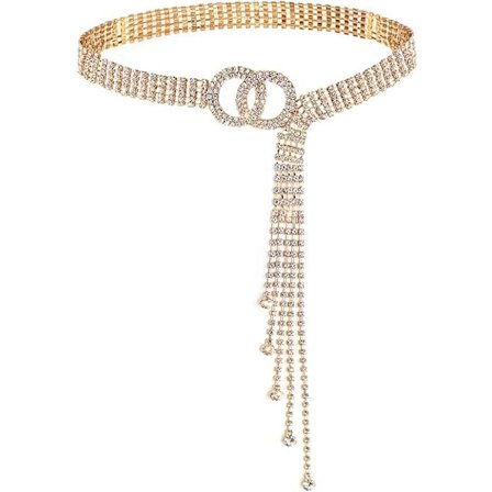 Krystall midjekjede for kvinner Rhinestone belte O Ring kjede Bursdagsgave