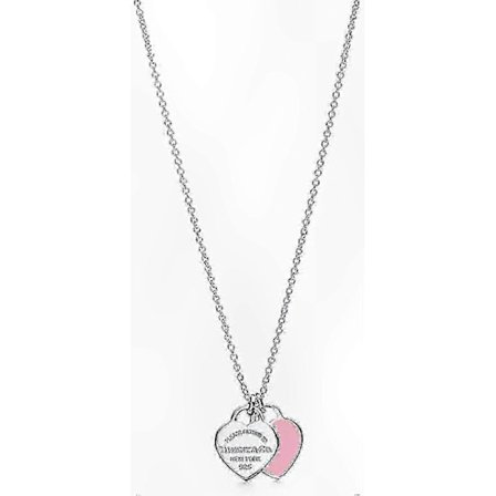 Sterlinghopeinen emalisydänkaulakoru vaaleanpunaisella riipuksella naisille, muotikoru