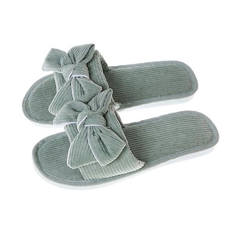 Fløjlsbukser med sløjfe, fluffy hjemmesko til kvinder, slip-on hjemmesko med memory foam, sandaler med åben tå, hjemmesko til kvinder, flade spa-