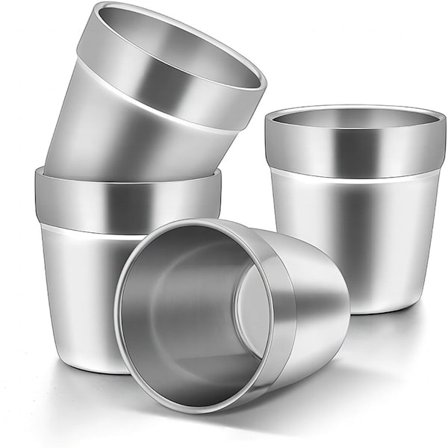 ING Krus i rustfrit stål sæt (4 stk.) - 300 ml - Dobbeltvægget krus i rustfrit stål - Espressokrus - Dobbeltvægget kaffekrus