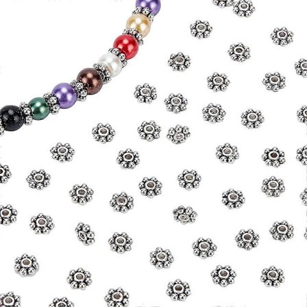 300 st Tibetanska Blomma Distanspärlor 6mm Antik Silver Pärlor Daisy Distansar Legering Metall Smycken Distansar Mini Snöflinga Lösa Pärlor