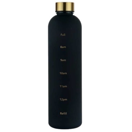Minimalistisk Motiverande Vattenflaska med Tidsmarkering 1000ml Svart svart