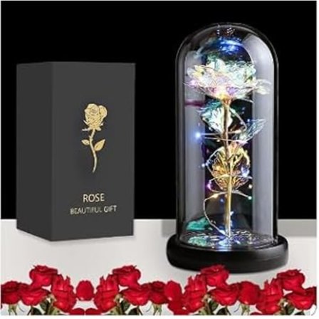 Eternal Rose Glass Dome for Her, Illuminated Rose Flowers, Artificial Flower Best Gift for Women, Girlfriend,