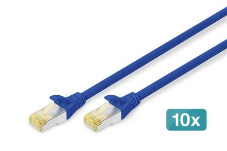 Digitus CAT 6A S-FTP patch cord, Cu, LSZH AWG 26/7, length 1 m, 10 pieces, color blue