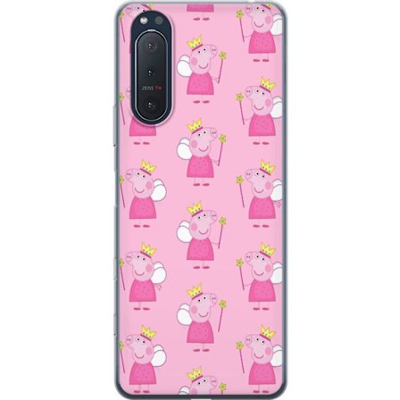 Kompatibelt Mobildeksel til Sony Xperia 5 II Greta Gris og Peppa Pig med dinosaurer og dyr, leken tegnet barnekunst på blå bakgrunn