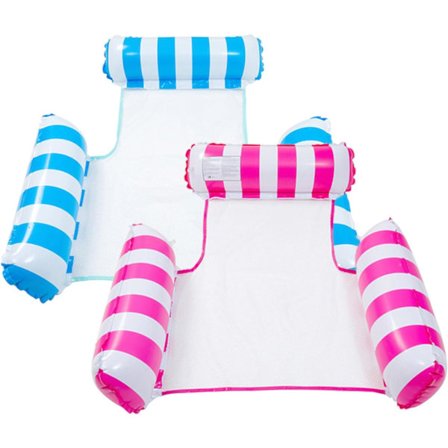Tvådelad Pool Float Fyr-i-ett Vattenhängmatta Barn Pool Float Hängmatta Lounger Flytande Stol Randig Blå och Rosa