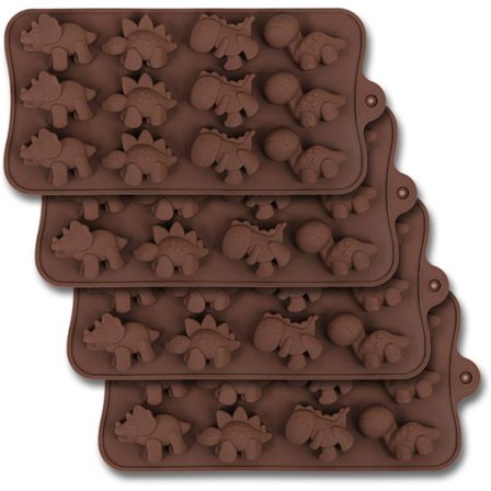 12-Huls Dinosaur Chokoladeform, Sæt med 4 stk. Non-Stick Silikon Dinosaurform til Slik Chokolade Gele, Isklumper
