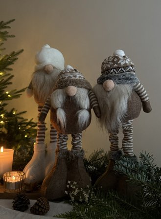 Nisse m/bein H48 (3 ass) - krem/beige/grå