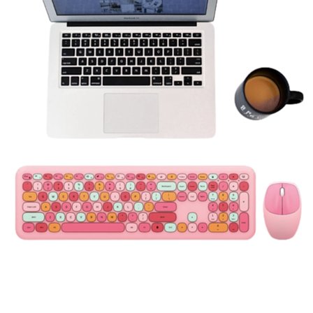 Trådlöst tangentbord och muskombination med färgade knappsatser