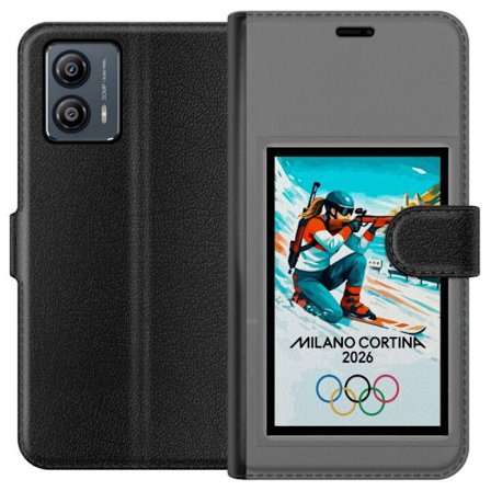 Kompatibelt Lommeboketui til Motorola Moto G53 Retroplakat Cortina Milano 2026 med fjell, vintersportsutøvere, italienske trikolor, Milano-katedralen