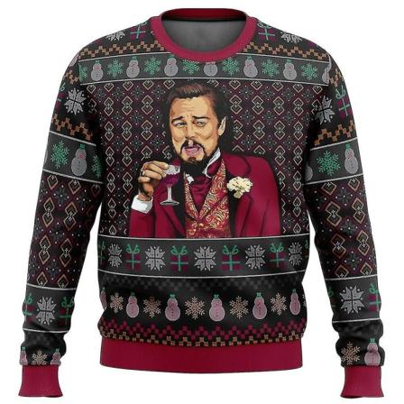 Leende Leo Dicaprio Meme Ful Jultröja Present Tomten Pullover Herr 3d Sweatshirt Och Topp XS