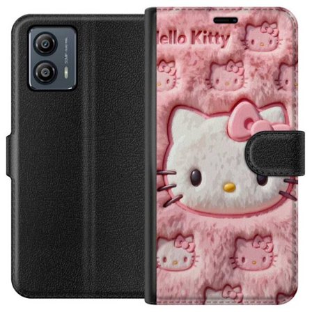 Kompatibelt Lommeboketui til Motorola Moto G53 Hello Kitty rosa fluffy bakgrunn med ikoniskt ansikt og kawaii-estetikk