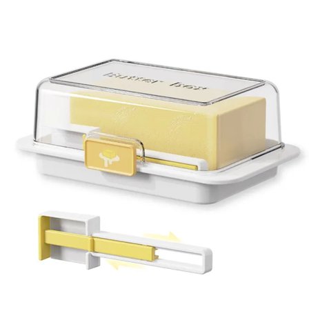 Smørbakke med låg: Ostebakke med måleske - Miljøvenlig og genanvendelig smørbøtte i plast, A