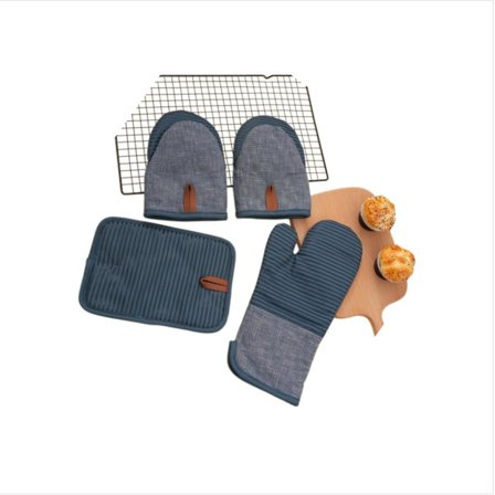 4-delt sæt varmebestandige silikone ovnhandsker og grydelapper til bagning og madlavning Blue