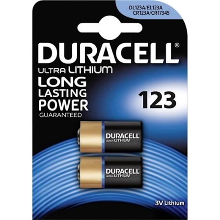 2x 123 Duracell 3V Ultra Lithium -akku - DL123A/EL123A/CR123A/CR17345 Blister