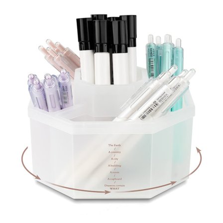 Pyörivä kynäteline, 360° pyörivä työpöydän säilytyskynäteline, 5 lokeroa kynäsäilytykseen, koristeellinen toimistotarvikkeiden säilytysteline (kirkas)