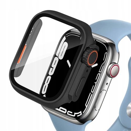 Tech-Protect Defense360-etui for Apple Watch 7 / 8 / 9 (45mm) - svart/oransje