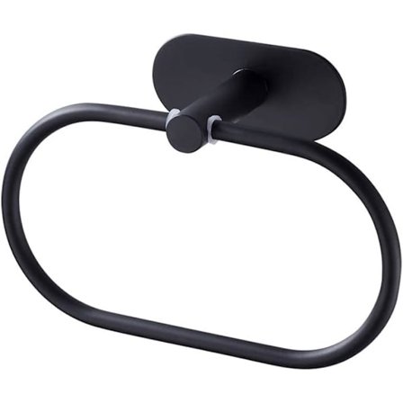 Rostfritt stål badhandduksring, självhäftande väggmonterad hängande oval svart handdukshängare, badrumstillbehör, högglanspolerad krom oval handduk