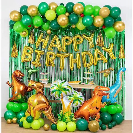 Jungle Safari Dekorationssæt, Jungle Fest Balloner Grøn Gardin Jungle Fødselsdag Banner Blade Ivy Vine Dyrefolie Balloner Vilde En Dekorationer til 