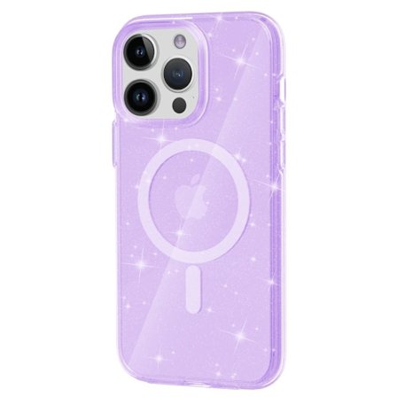 SKALO iPhone 15 Pro Max Glitter Magnetic Ring TPU Cover - Lilla