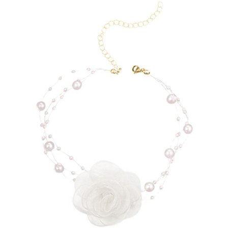 Garn Blomst Choker Perlebesat Kravebenshalskæde Sød Romantisk Halskæde Bryllupsfest Smykker til Kvinder Piger