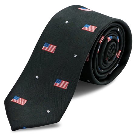 Black Skinny Tie with American Flag for Men - Skinny ties