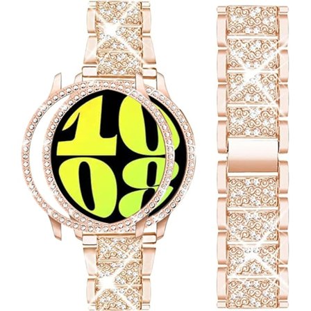 Armband ENDAST Kompatibelt med Galaxy Watch 6 40mm / 44mm, 20mm Bling Metall Galaxy Watch 6 Armband med Bling Skyddsfodral för Kvinnor, Bling
