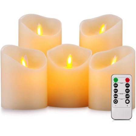 Flammeløse stearinlys batteridrevne søjler ægte voks flimrende bevægelig væge elektrisk LED lys sæt, pakke med 5