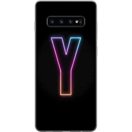 Kompatibelt Mobildeksel til Samsung Samsung Galaxy S10 Minimalistisk neonbokstav Y i fargeskiftende lys mot svart bakgrunn