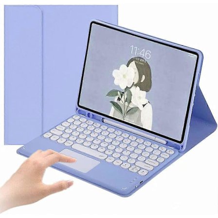 iPad Pro 11 20/21 Fodral med Tangentbord, Avtagbart Tangentbord med Pennhållare - Trådlöst Bluetooth Pekplatta Tangentbordsfodral för Generation, Lila