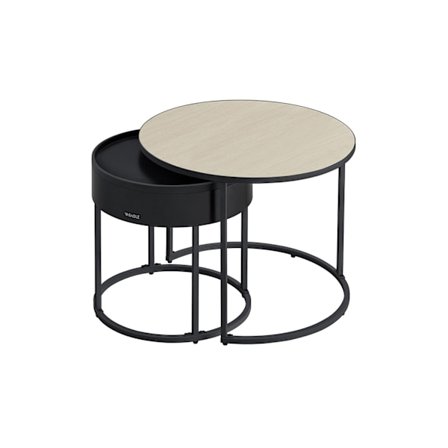 Rootz Rundt Sofabord Sæt med 2 Naturlig Beige-Ink Sort - Sidebord - Stuemøbler - MDF - 60cm x 60cm x 45cm