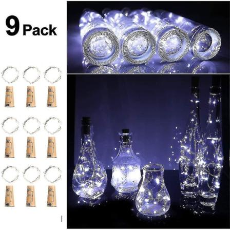 9 Stykker Flaskelys LED Flaskelys Lyskjede Flaskelyskjede Kork LED Nattelys