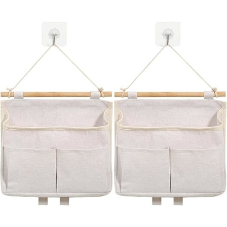 Riippuva säilytyspussi, seinälle ripustettava järjestäjä taskulla, koukuilla varustettu seinäsäilytys, kokoontaitettava seinäkiinnitys makuuhuoneeseen