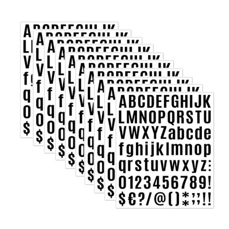 Klistermærker bogstaver og tal Sort 12 ark 972 klistermærker