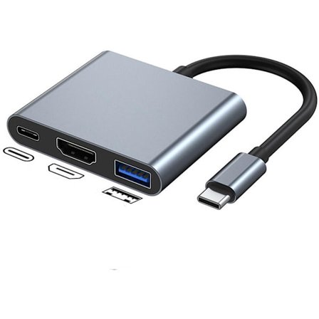 3-i-1 USB-C til HDMI Adapter - USB Dock - 4K HDMI - Multi-Port Adapter - Kompatibel med Android/iOS/Windows