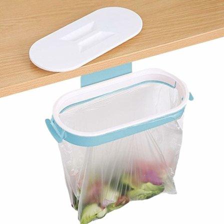 Blå søppelposeholder hengende stativ under skap søppelbøtte Portab