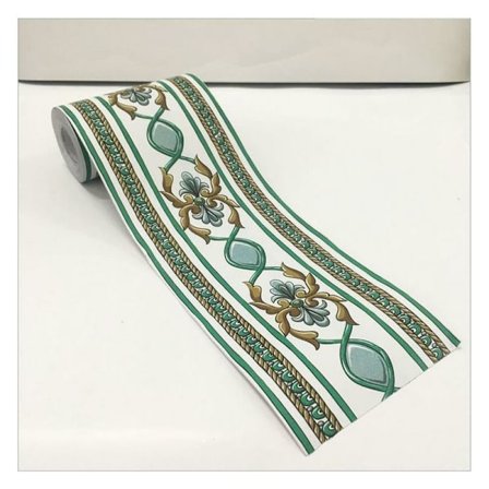 Selvklæbende tapetkant Vandafvisende vinyl tapet og kant 10cm*10m (grøn blomst på hvid) - Perfet