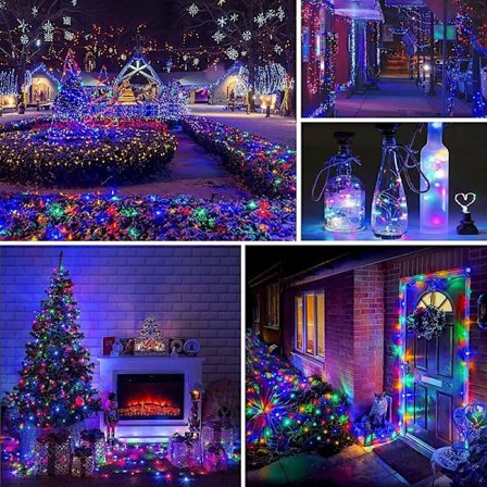 7m 50 LED Färg Solcellslingor Utomhus 8 Lägen Vattentät Koppartråd Fe-ljus Hemträdgård Terrass Fest Bröllop Dekorativ Belysning