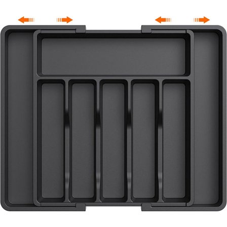 Udtrækkelig bestikbakke med 8 rum - 38 cm dyb - Bestikkassette - Bestikskuffeorganisator