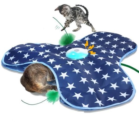 Interactive Cat Toy - A Rechargeable Hide and Seek Toy for Indoor Cats with Motion Activated Feathers and Chirping Sound.