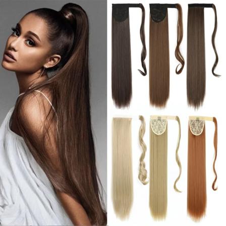 32 inches syntetisk hästsvans hårförlängningsklämma i falsk peruk hårstycke Blond omlott Pigtail lång slät overhead hästsvans 56cm