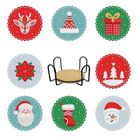 8 Stk. Glasbrikker til Drikkevarer Diamant Kopunderlag Julemønster Kopmåtte Hjem