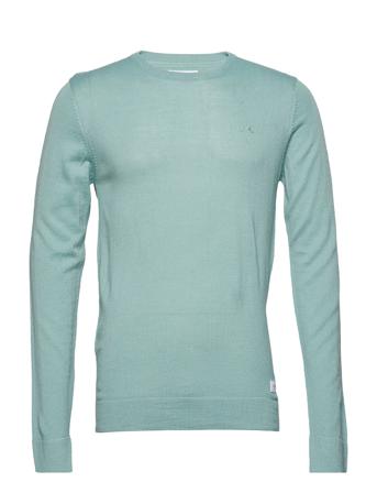 Merino Knit O-Neck Strikkegenser M. Rund Krage Blå Lindbergh