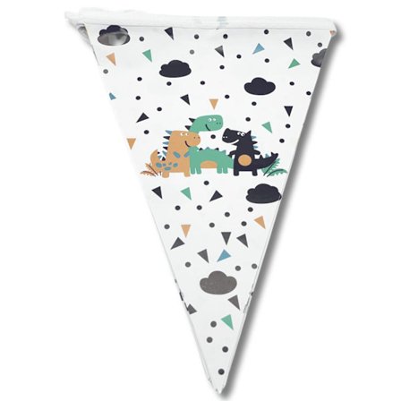 Paper plate & Girlang with dinosaurs at party 6-pack