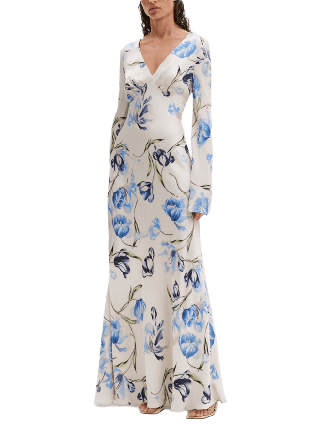 Malina Carolina Flared Sleeve Satin Maxi Dress Klänningar Dam Blå 36