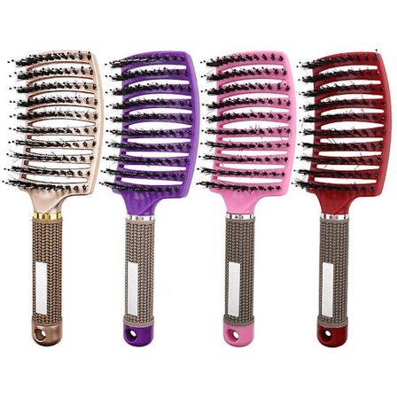 Borsthårborste - 4 Kammar som Sprider Hårolja, Slätar Ut Friss, Ventilerar och Accelererar Torkning